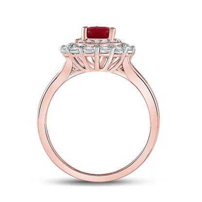 14k Rose Gold Pear Ruby Teardrop Diamond Halo Ring 1-1/4 Cttw