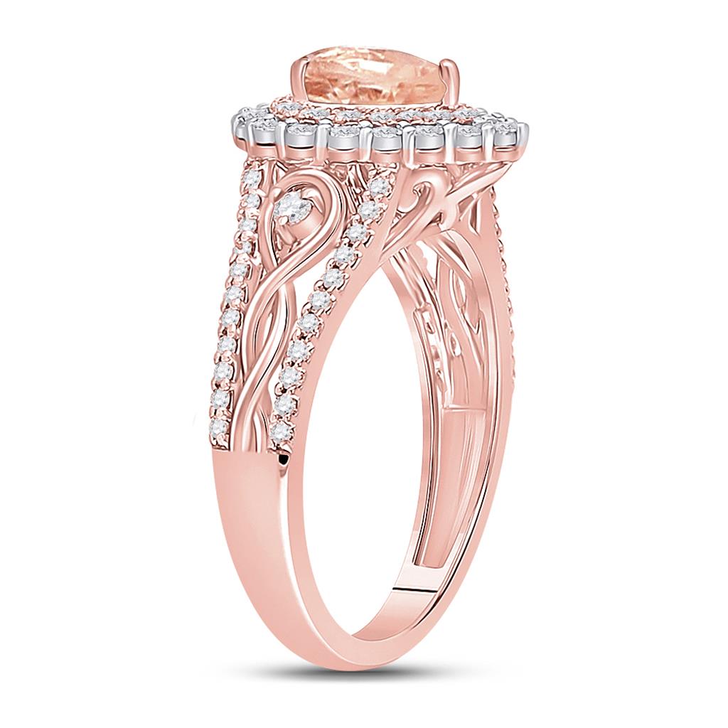 14k Rose Gold Pear Morganite Diamond-accent Solitaire Ring 1/2 Cttw