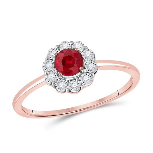 14k Rose Gold Round Ruby Solitaire Diamond Ring 3/8 Cttw