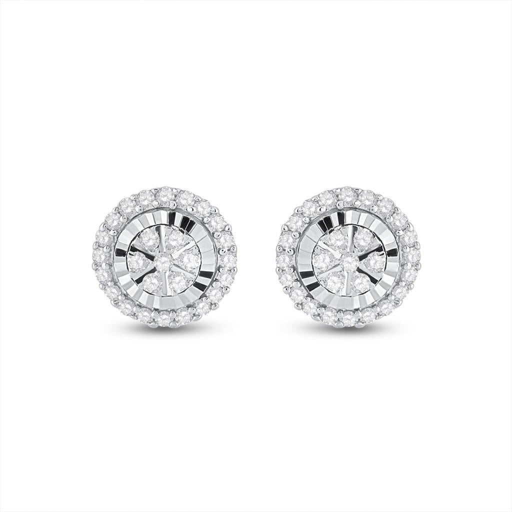 14k White Gold Round Diamond Cluster Earrings 1/4 Cttw