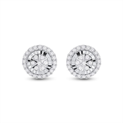 14k White Gold Round Diamond Cluster Earrings 1/4 Cttw