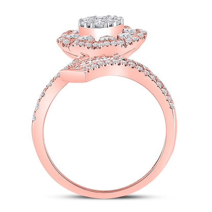 14k Rose Gold Round Diamond Bypass Flower Cluster Ring 1-1/2 Cttw