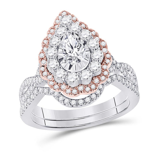 14k Two-tone Gold Pear Diamond Bridal Wedding Ring Set 1-1/3 Cttw (Certified)