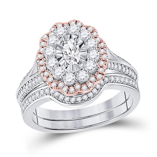 14k Two-tone Gold Oval Diamond Bridal Wedding Ring Set 1-1/5 Cttw