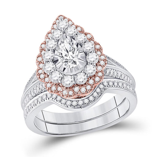 14k Two-tone Gold Pear Diamond Bridal Wedding Ring Set 1-1/3 Cttw (Certified)