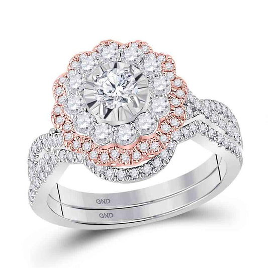 14k Two-tone Gold Round Diamond Bridal Wedding Ring Set 1-1/4 Cttw (Certified)