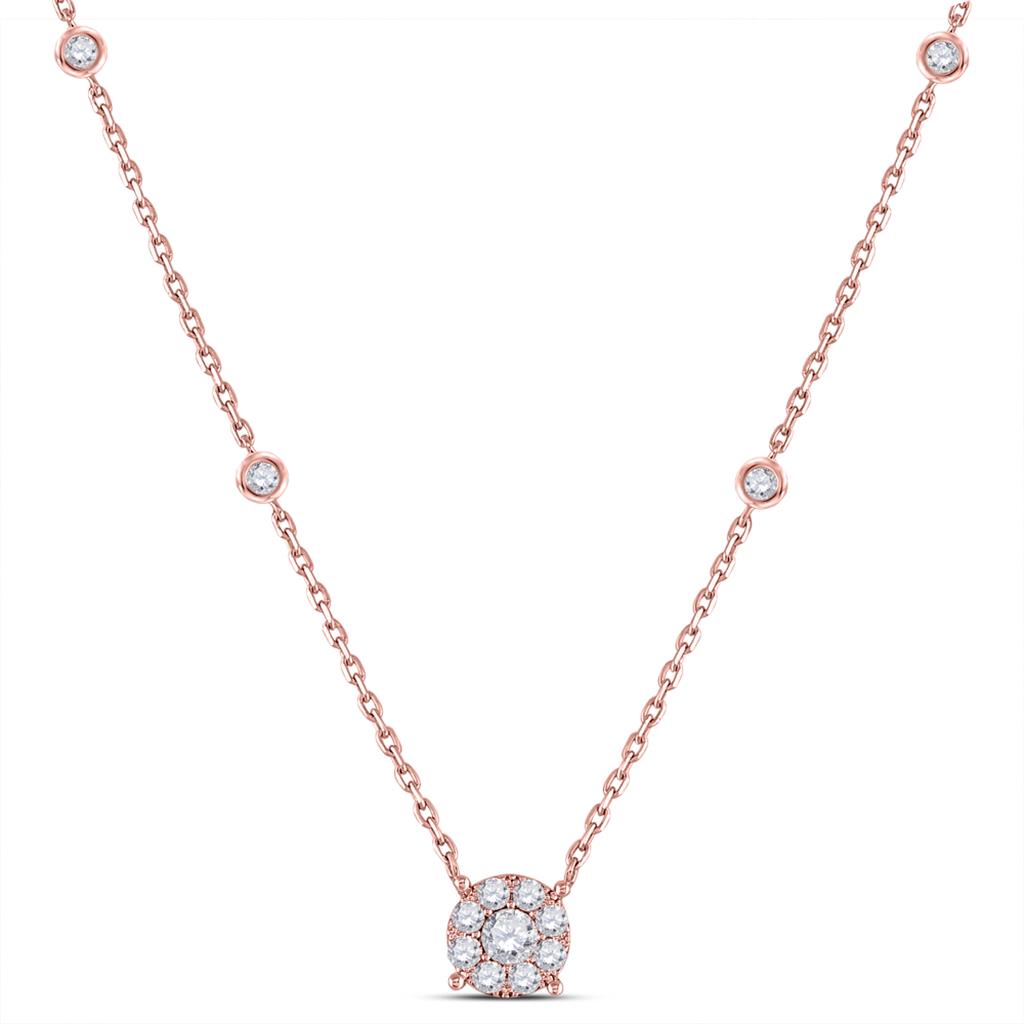 14k Rose Gold Round Diamond Halo Solitaire Necklace 5/8 Cttw
