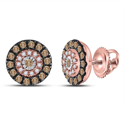 14k Rose Gold Round Brown Diamond Halo Earrings 1/2 Cttw