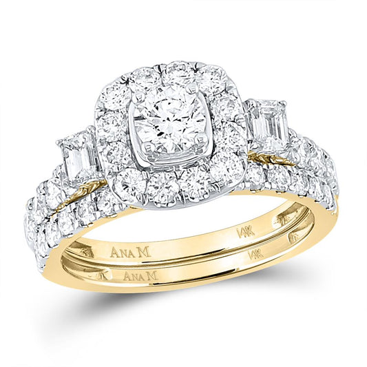 14k Yellow Gold Round Diamond Bridal Wedding Ring Set 2 Cttw (Certified)