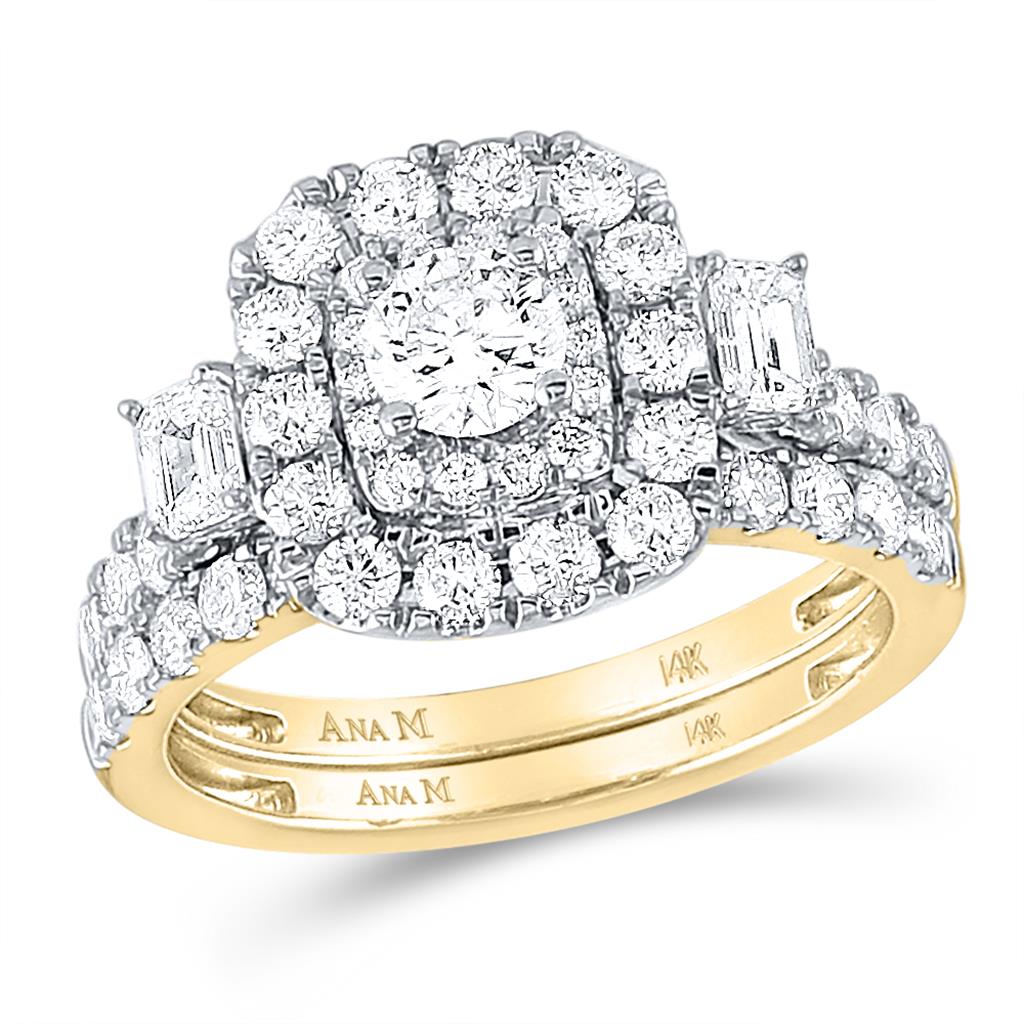 14k Yellow Gold Round Diamond Bridal Wedding Ring Set 2 Cttw (Certified)