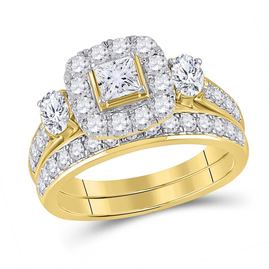 14k Yellow Gold Princess Diamond Bridal Wedding Ring Set 2 Cttw (Certified)