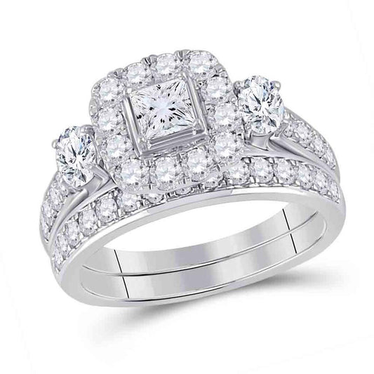 14k Two-tone Gold Princess Diamond Bridal Wedding Ring Set 2 Cttw (Certified)