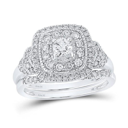 14k White Gold Round Diamond Bridal Wedding Ring Set 1 Cttw (Certified)