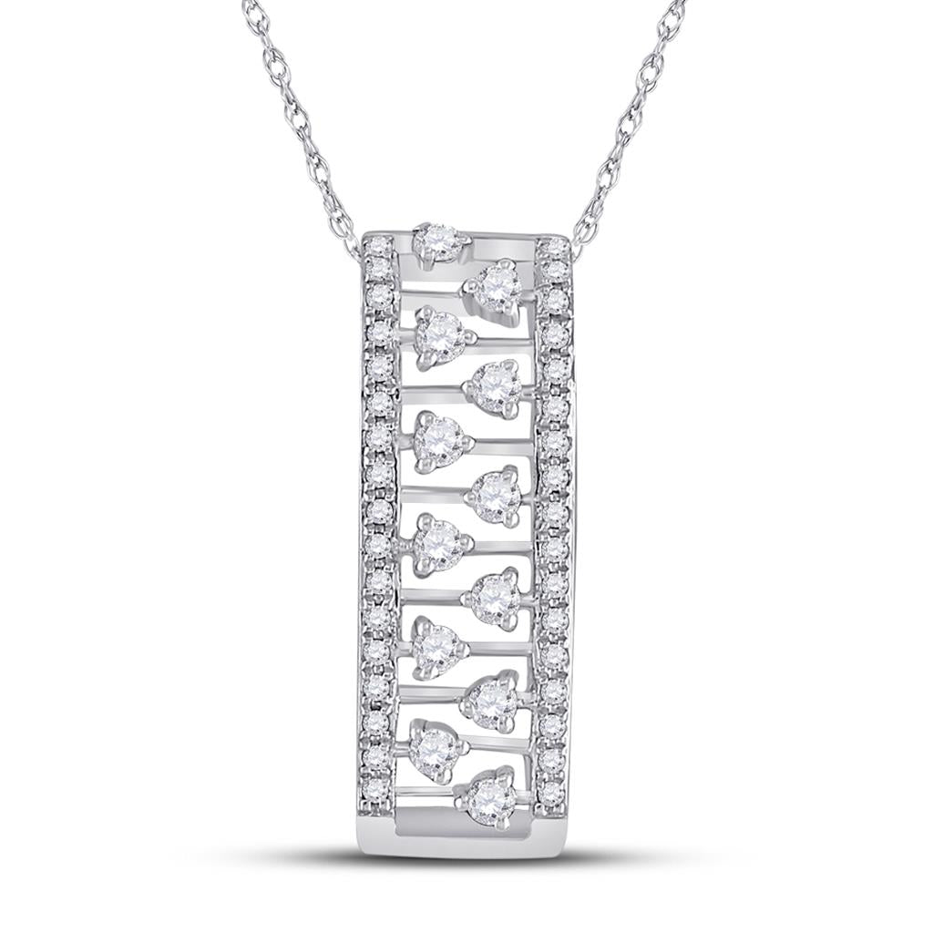 14k White Gold Round Diamond Rectangular Fashion Necklace 1/3 Cttw