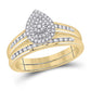 10k Yellow Gold Round Diamond Pear Bridal Wedding Ring Set 1/3 Cttw