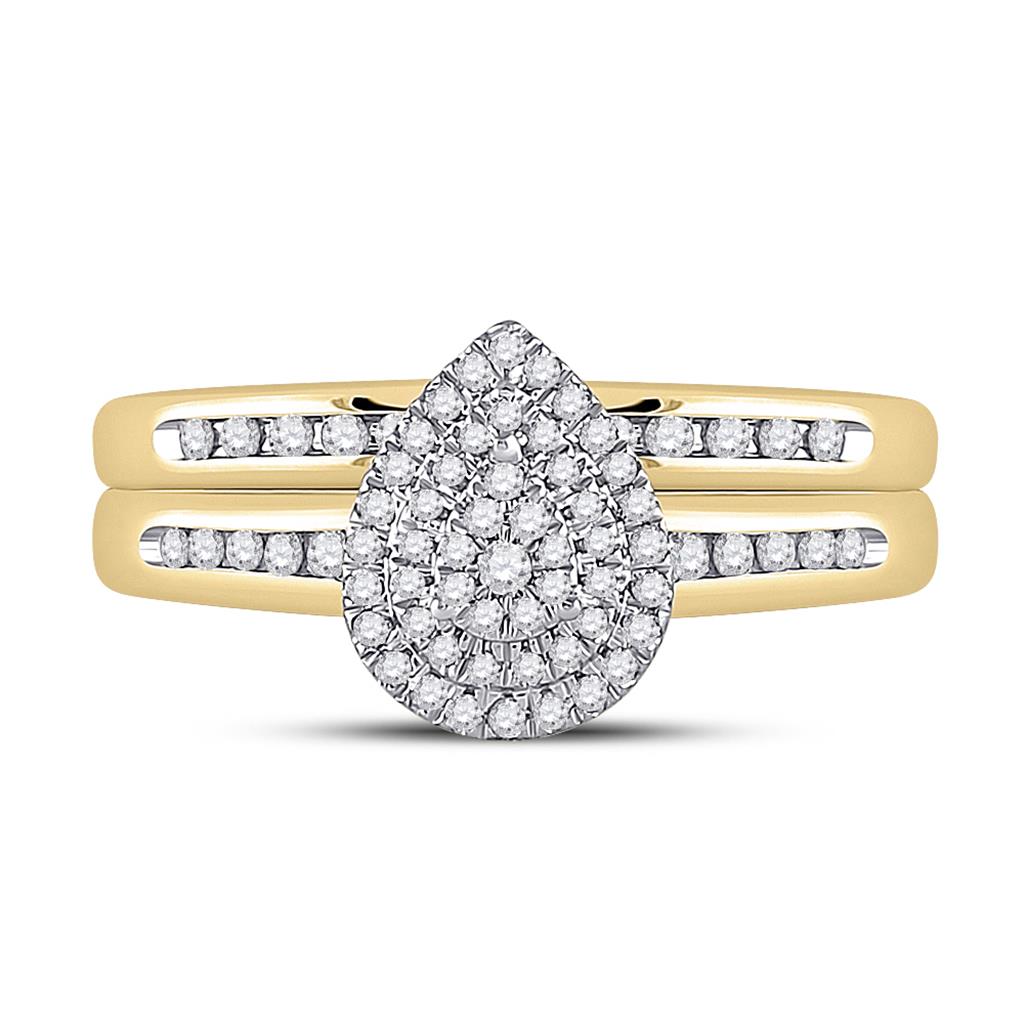 10k Yellow Gold Round Diamond Pear Bridal Wedding Ring Set 1/3 Cttw
