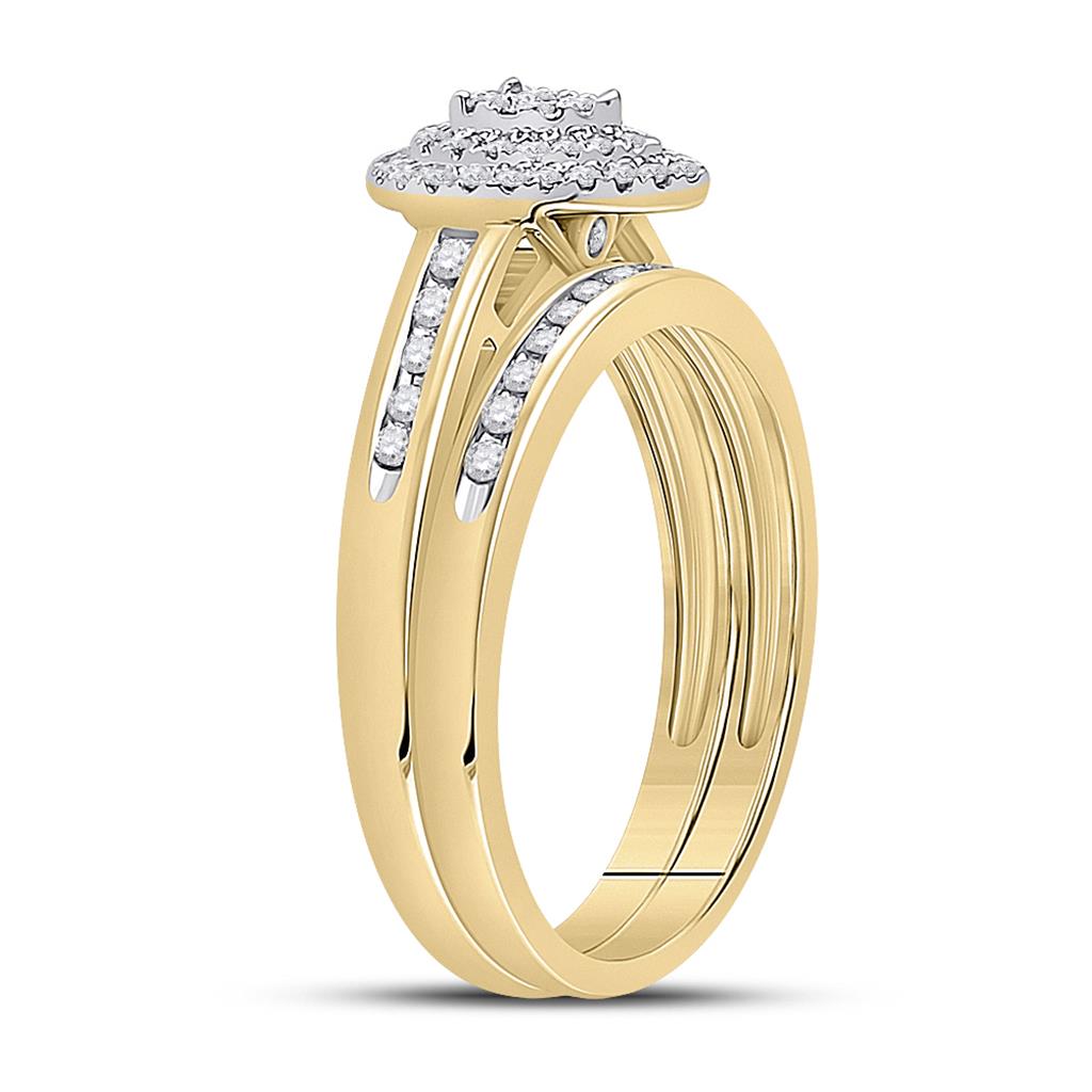 10k Yellow Gold Round Diamond Pear Bridal Wedding Ring Set 1/3 Cttw