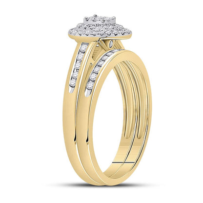 10k Yellow Gold Round Diamond Pear Bridal Wedding Ring Set 1/3 Cttw
