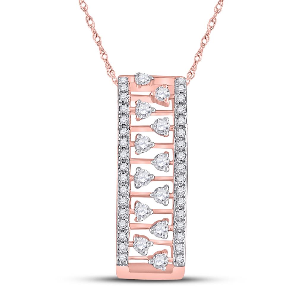 14k Rose Gold Round Diamond Rectangular Fashion Necklace 1/3 Cttw