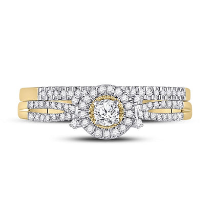 10k Yellow Gold Round Diamond Bridal Wedding Ring Set 1/3 Cttw