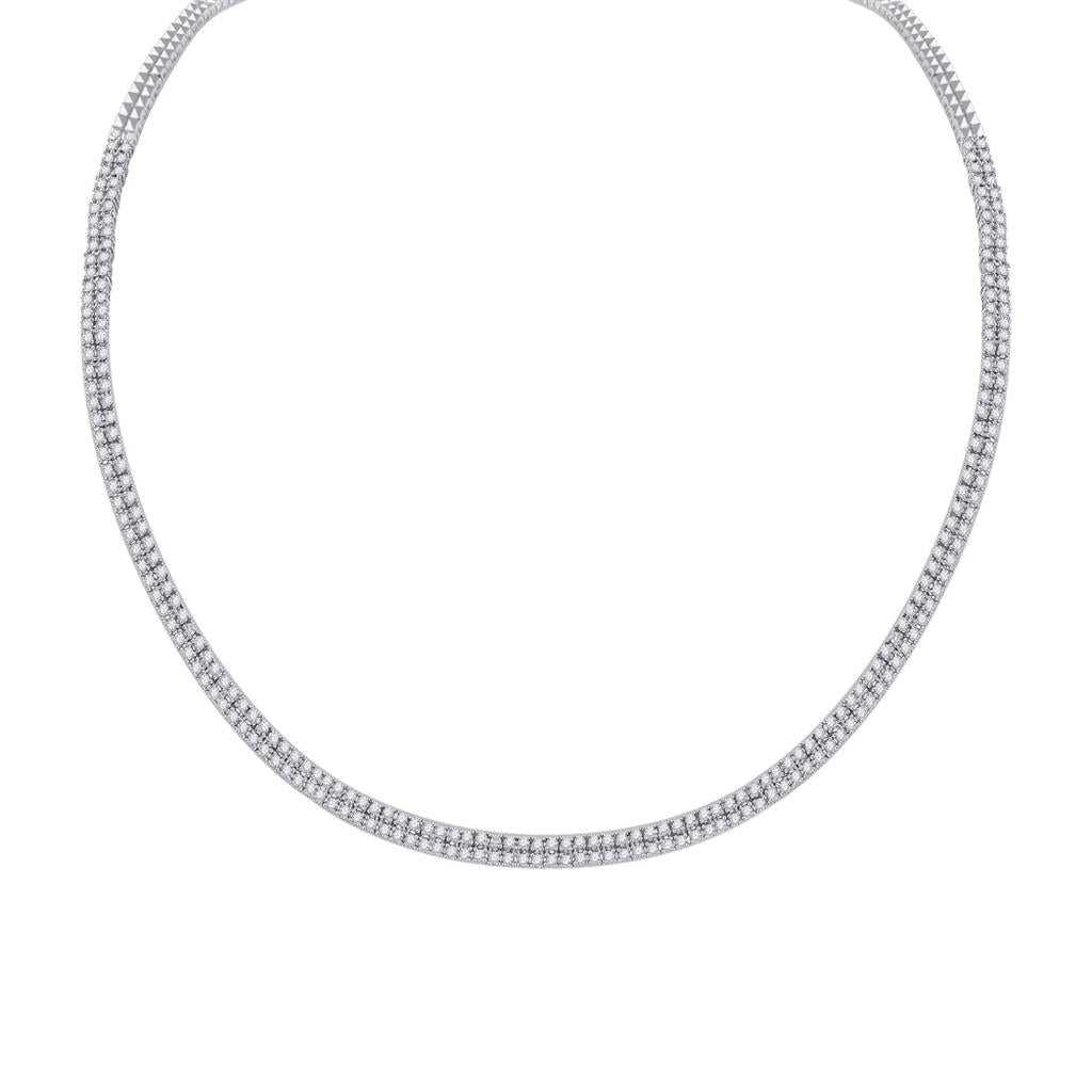 14k White Gold Round Diamond 2-Row Tennis Necklace 2-3/8 Cttw