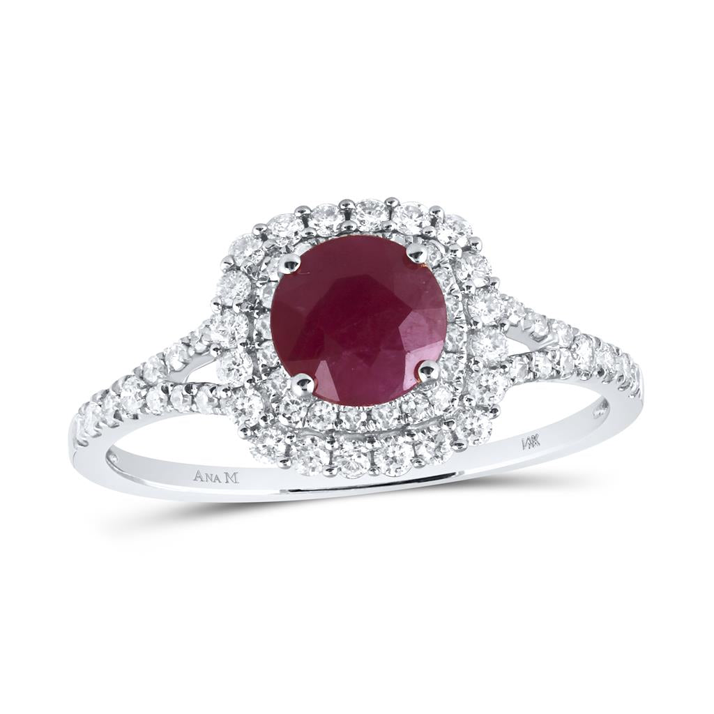 14k White Gold Round Ruby Solitaire Bridal Engagement Ring 1-3/8 Cttw