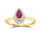 14k Yellow Gold Pear Ruby Diamond Halo Solitaire Ring 3/4 Cttw