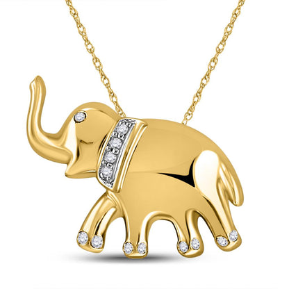 10k Yellow Gold Round Diamond Elephant Animal Pendant .03 Cttw