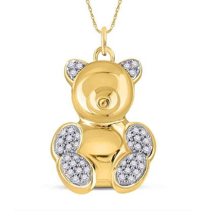 10k Yellow Gold Round Diamond Bear Animal Pendant 1/10 Cttw