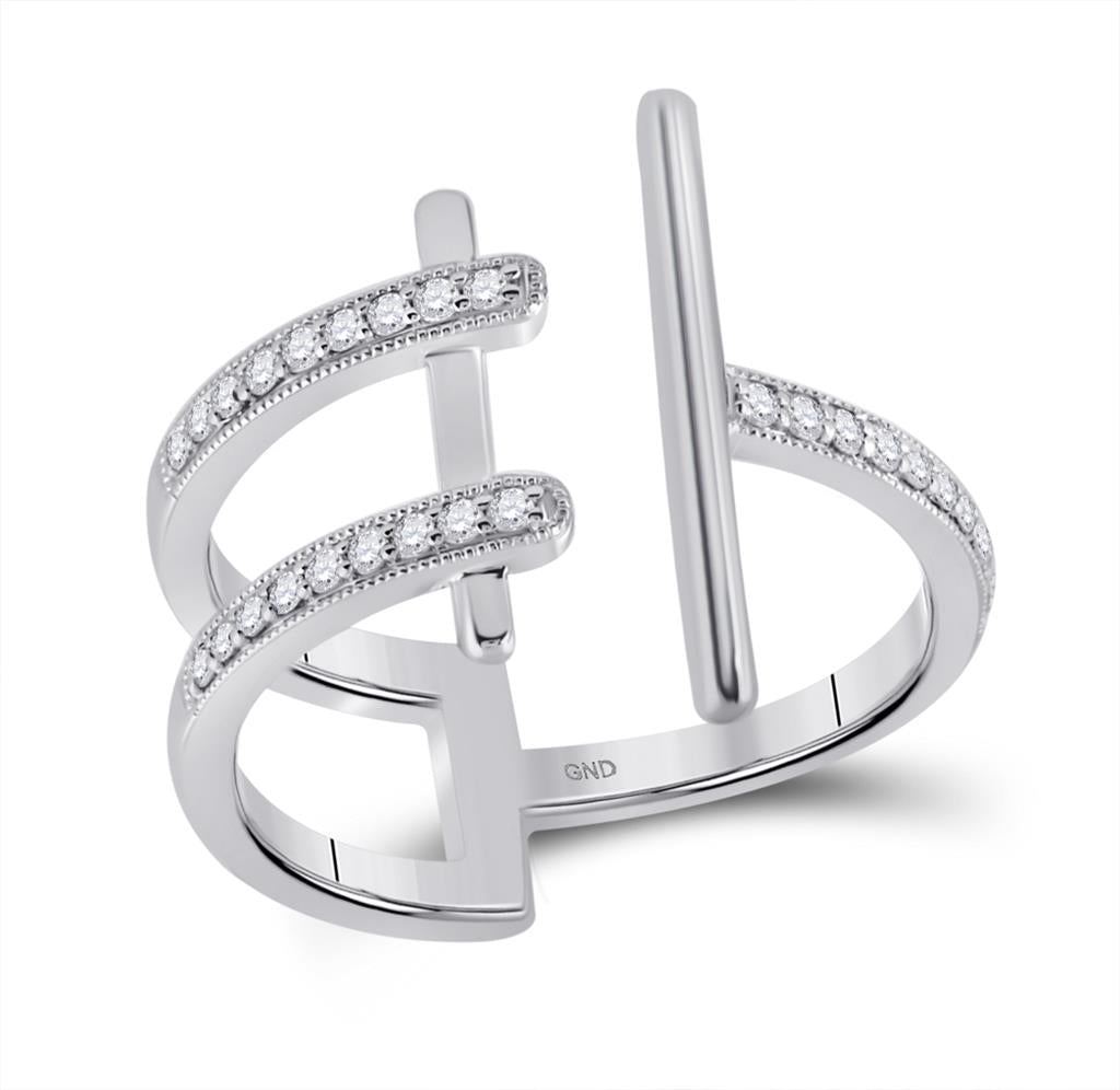 14k White Gold Round Diamond Bisected Linear Fashion Ring 1/5 Cttw
