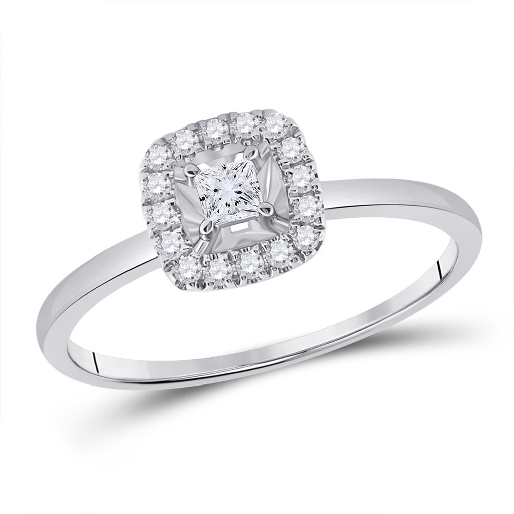14k White Gold Princess Diamond Halo Promise Ring 1/5 Cttw