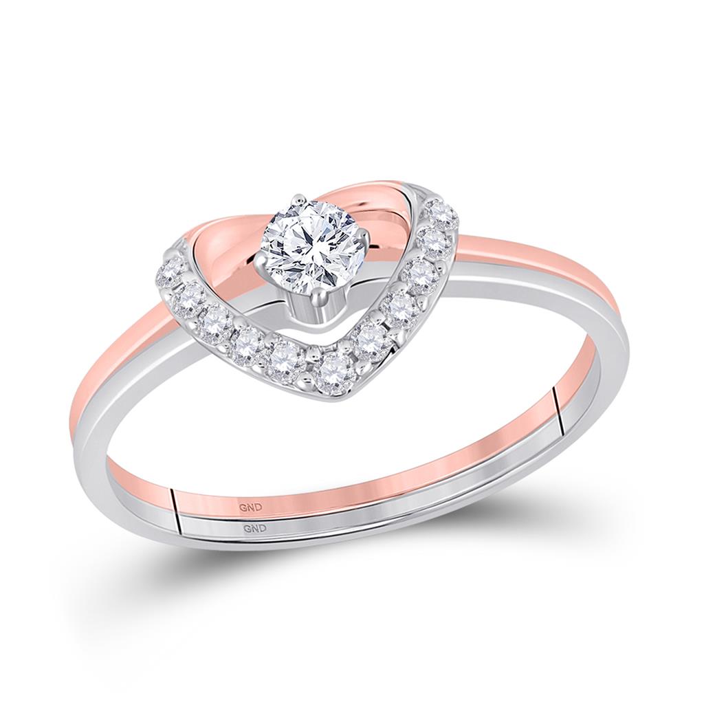 14k Two-tone Gold Heart Diamond Bridal Wedding Ring Set 1/4 Cttw