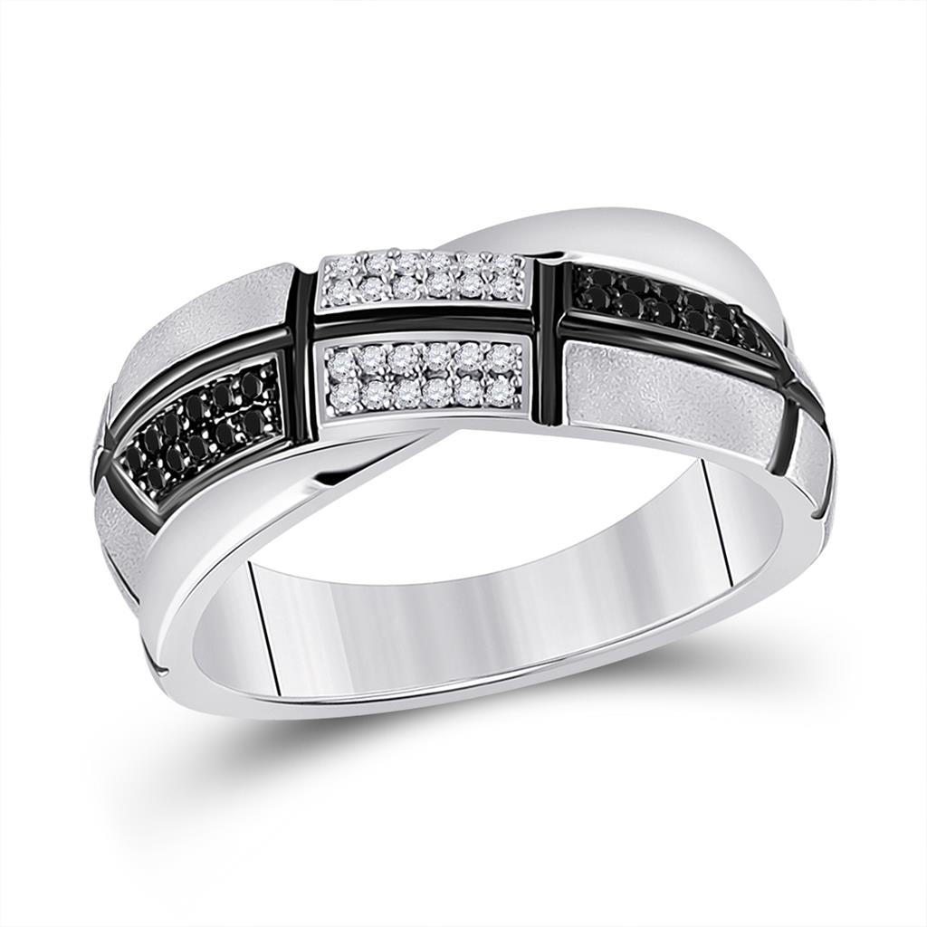 14k White Gold Round Black Diamond Fashion Ring 1/10 Cttw