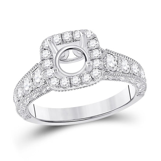 Mount18k White Gold Round Diamond 1 Ct Rd Center Halo Bridal Semi- Ring 7/8 Ctw