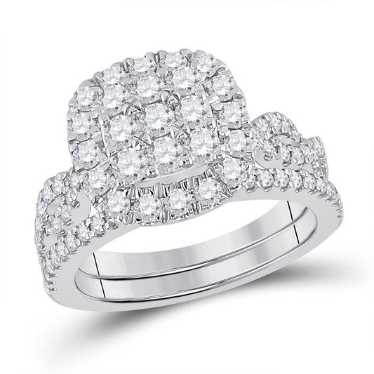 1 1/2 Ct. Round Diamond Bridal Engagement Ring Set 14K White Gold
