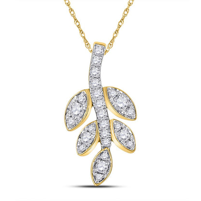 10k Yellow Gold Round Diamond Leaf Branch Fashion Pendant 1/4 Cttw