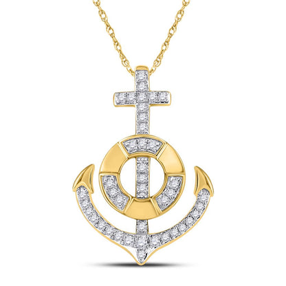 10k Yellow Gold Round Diamond Anchor Nautical Pendant 1/5 Cttw