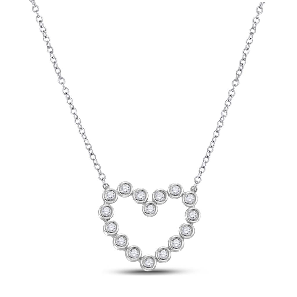 14k White Gold Round Diamond Outline Heart Necklace 1/4 Cttw