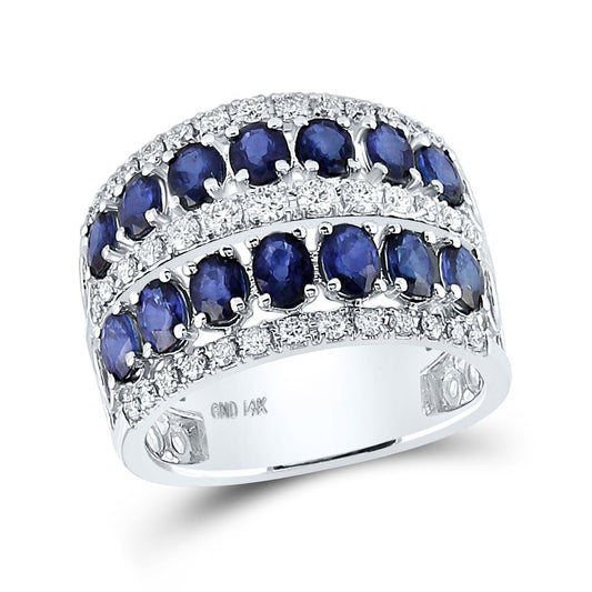 14k White Gold Oval Blue Sapphire Diamond Cocktail Band Ring 3 Cttw