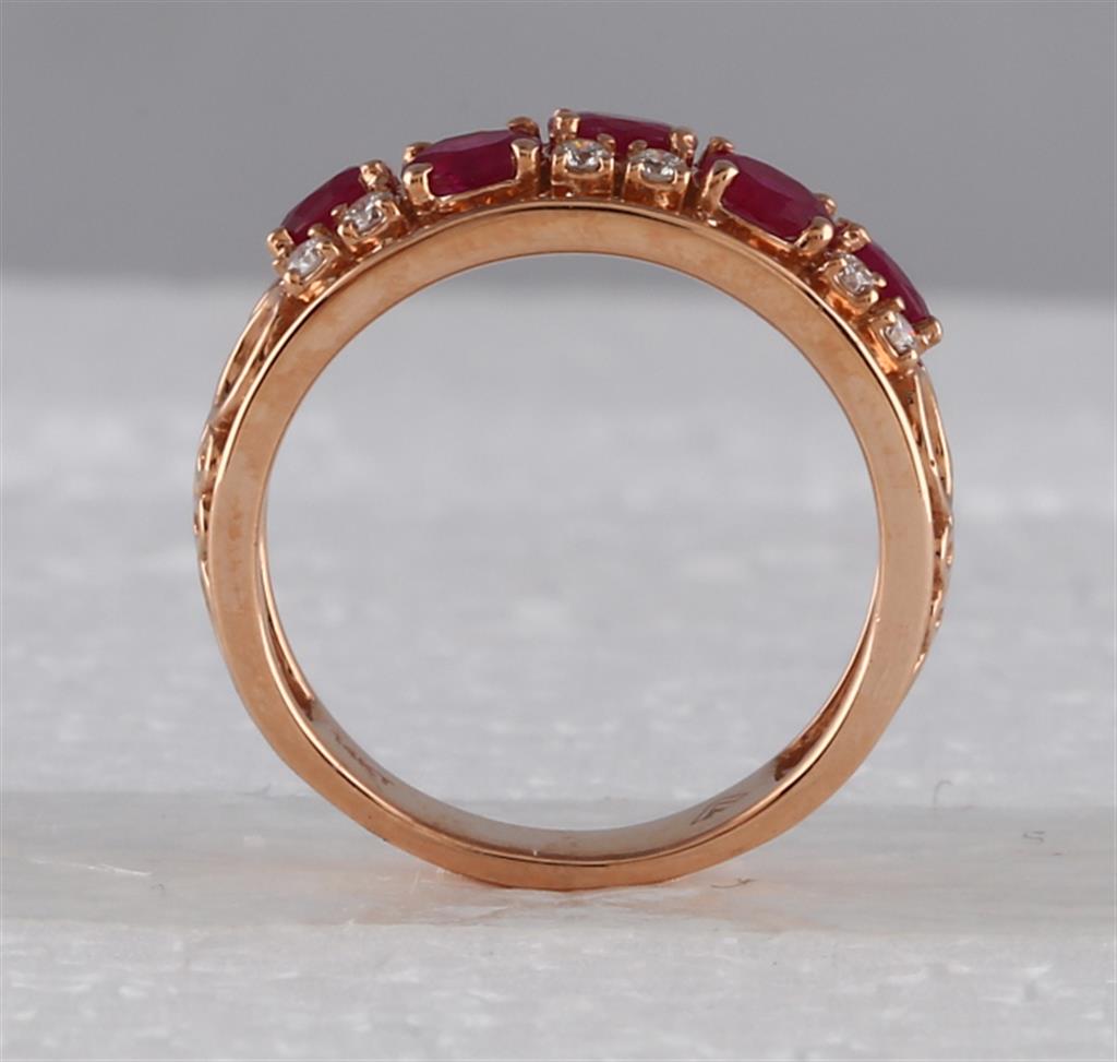 14k Rose Gold Oval Ruby Diamond Alternating Band Ring 1-1/5 Cttw