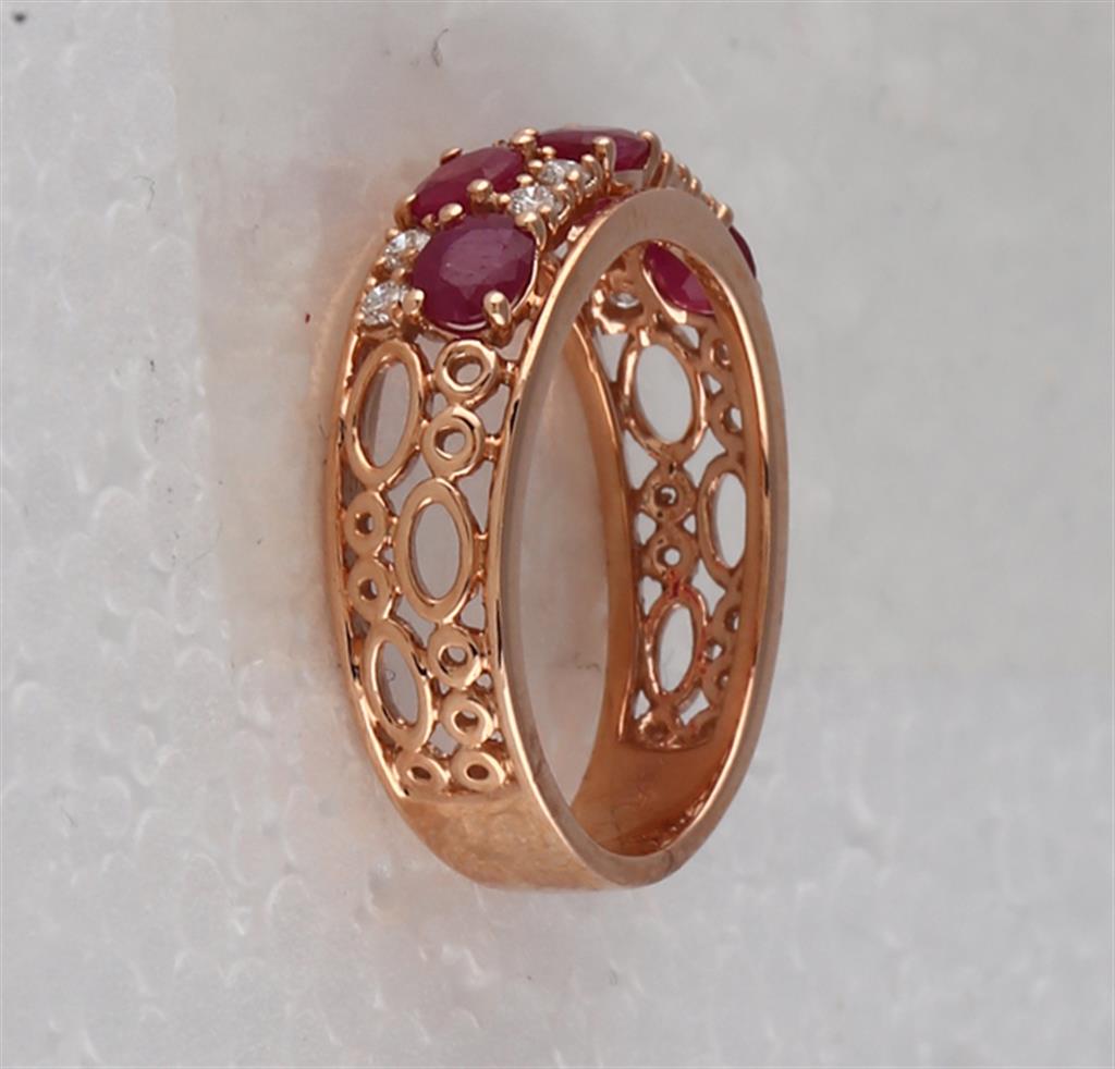 14k Rose Gold Oval Ruby Diamond Alternating Band Ring 1-1/5 Cttw
