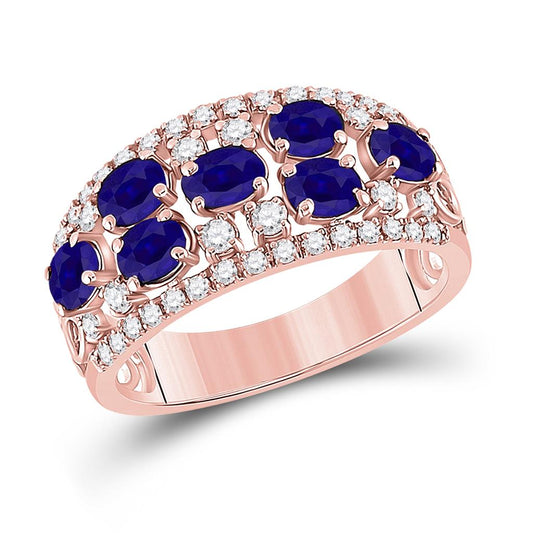 14k Rose Gold Oval Blue Sapphire Diamond Band Ring 1-7/8 Cttw