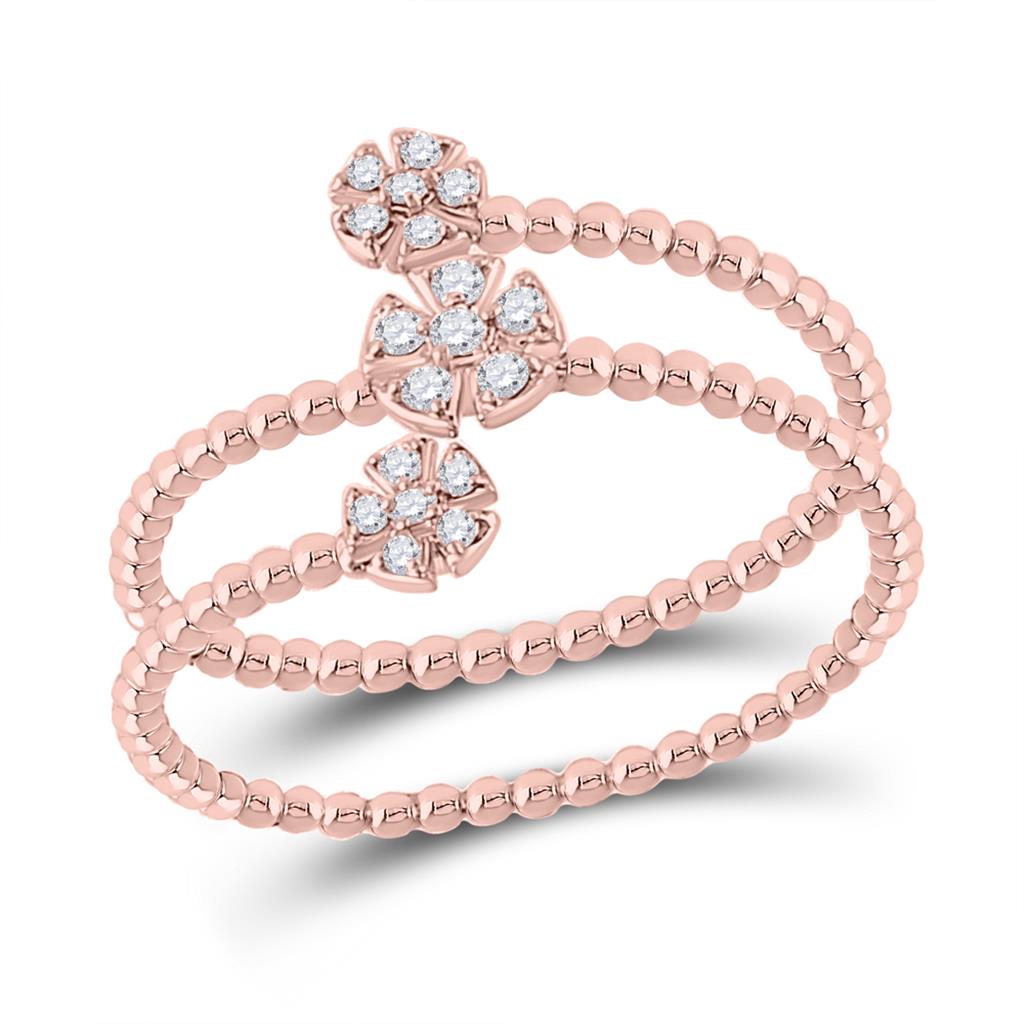 10k Rose Gold Round Diamond Fashion Flower Cluster Ring 1/8 Ctw