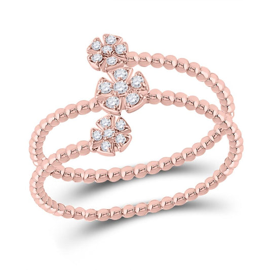 10k Rose Gold Round Diamond Fashion Flower Cluster Ring 1/8 Ctw