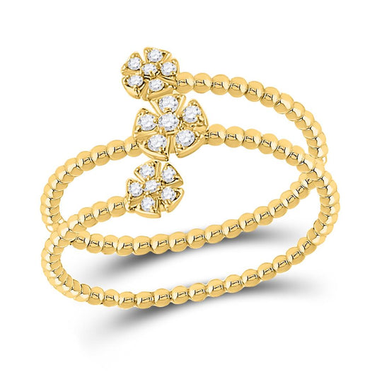 10k Yellow Gold Round Diamond Fashion Flower Cluster Ring 1/8 Ctw