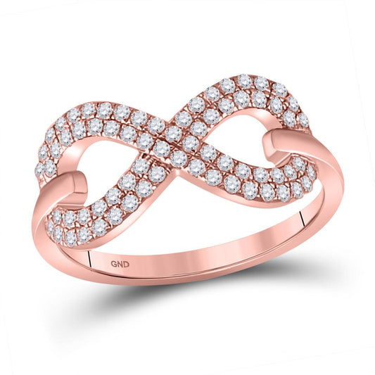 10k Rose Gold Round Diamond Fashion Infinity Ring 1/3 Cttw