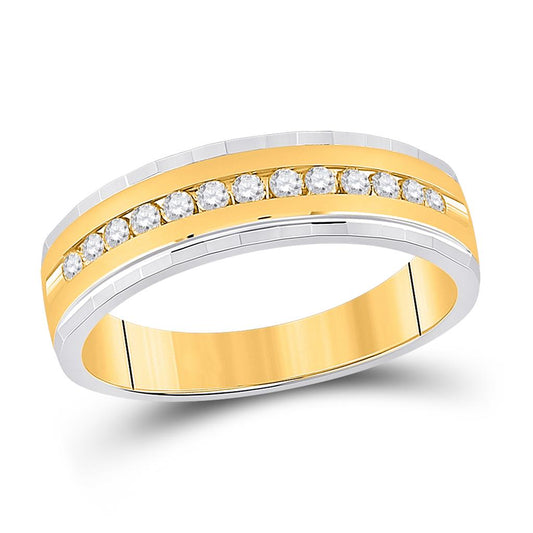 10k Two-tone Gold Round Diamond Wedding Single Row Band Ring 1/3 Cttw