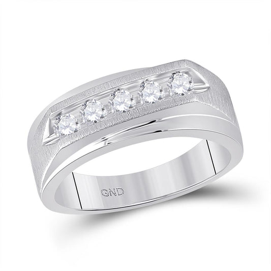 14k White Gold Round Diamond 5-stone Wedding Band Ring 5/8 Cttw