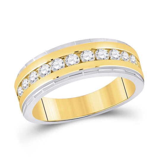 14k Two-tone Gold Round Diamond Wedding Machine-Set Band Ring 1 Ctw