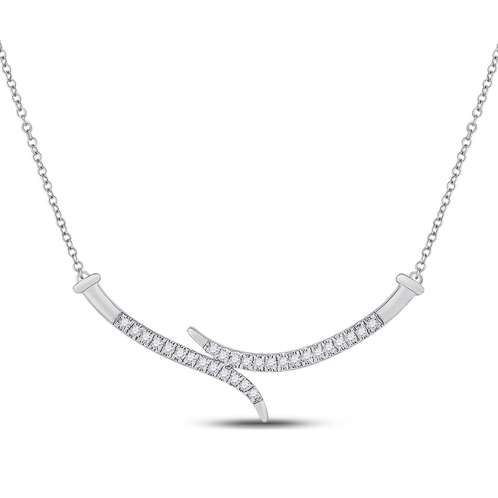 14k White Gold Round Diamond Curved Bar Necklace 1/5 Cttw